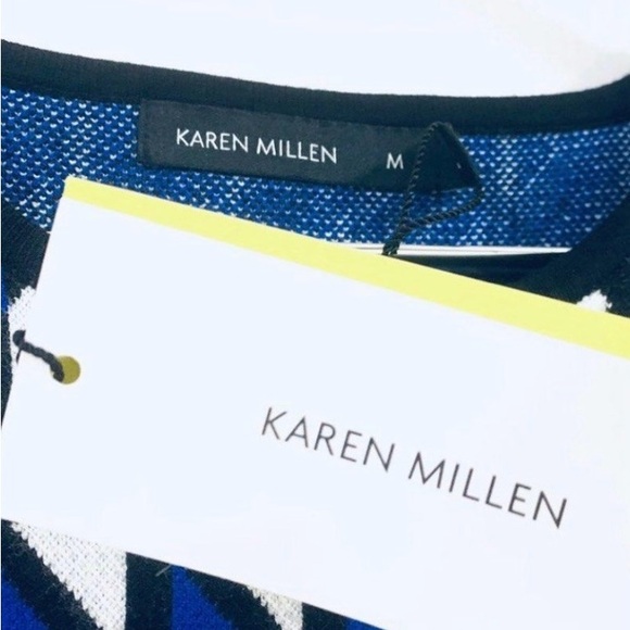 Karen Millen Geometric Blue and Black Dress - Picture 2 of 3